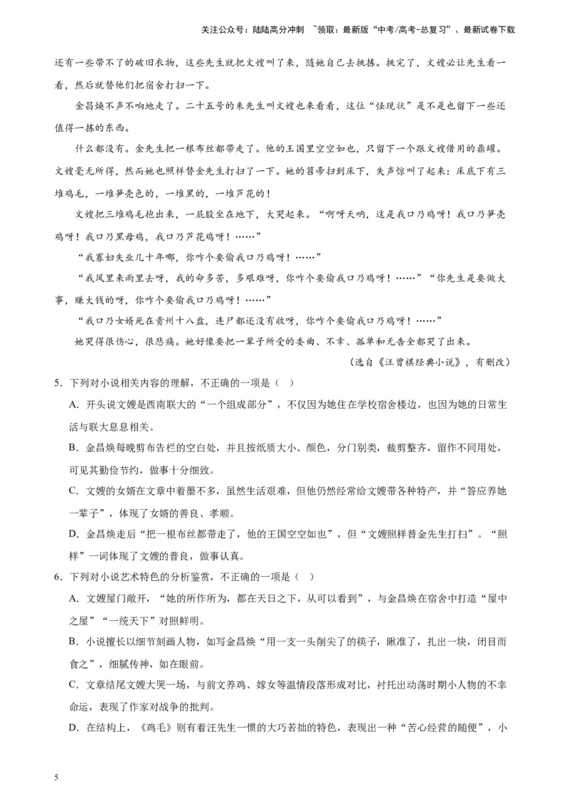 《专题02文学类阅读-单文本20题（名校预测）（新课标Ⅰ卷区专用）-（原卷版）_一轮复习_2025年_2025年新高考语文一轮复习题型专练习题试卷强化训练题_新高考（课标）Ⅰ卷地区》第5页预览