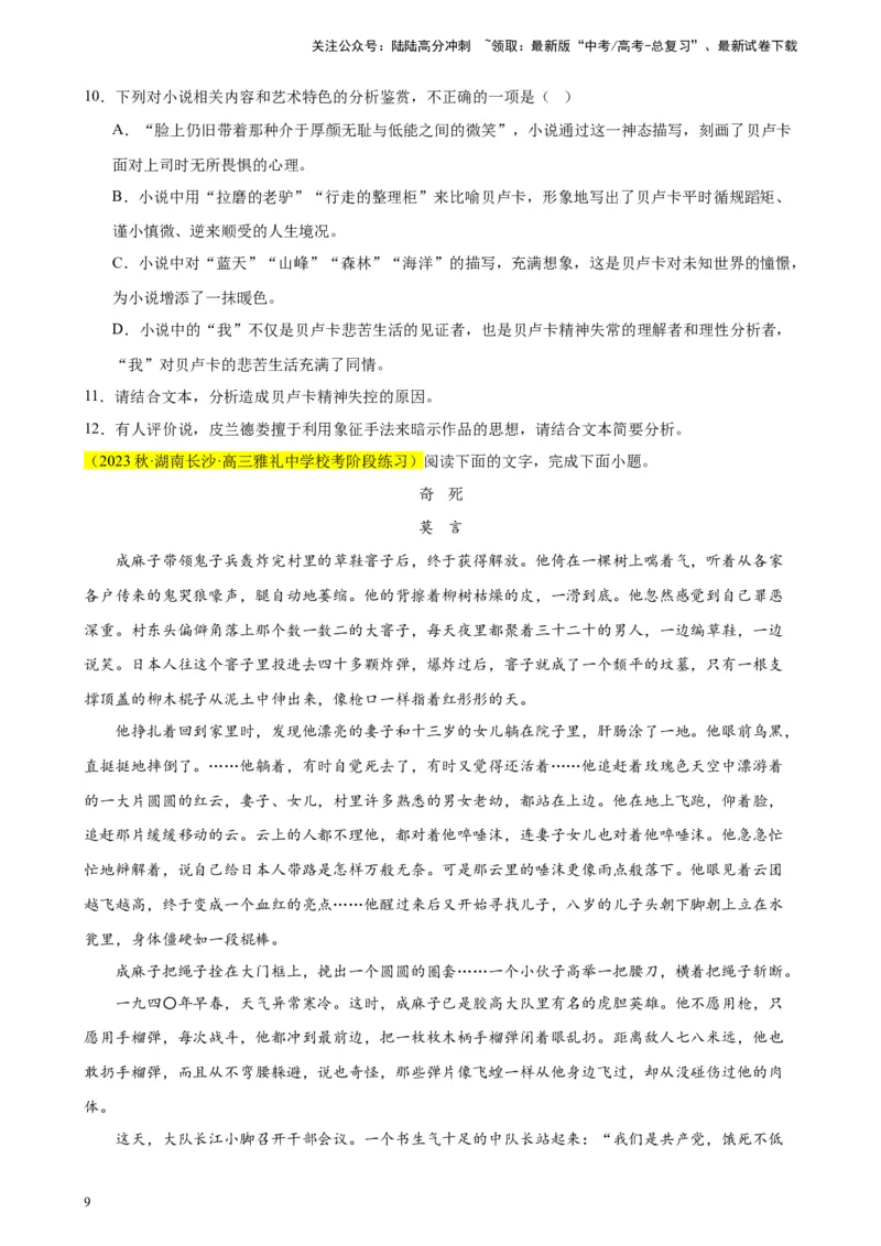 《专题02文学类阅读-单文本20题（名校预测）（新课标Ⅰ卷区专用）-（原卷版）_一轮复习_2025年_2025年新高考语文一轮复习题型专练习题试卷强化训练题_新高考（课标）Ⅰ卷地区》第9页预览