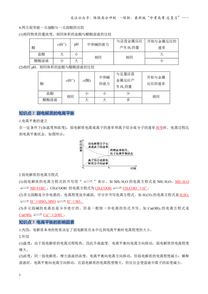 《第01讲电离平衡（复习讲义）（安徽专用）（教师版）_05-化学-高考总复习_一轮复习_2026年-化学高考一轮复习_2026年高考化学一轮课件+讲义+练习（安徽专用）-G326》第5页预览