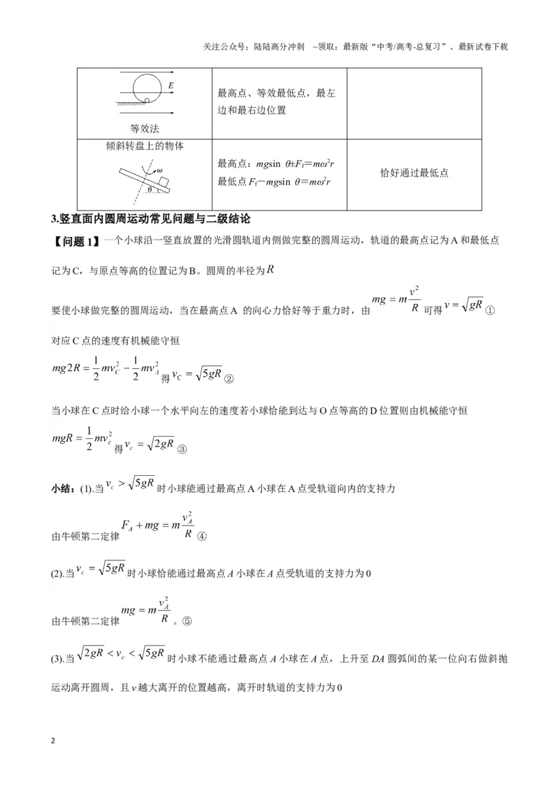 《专题06圆周运动模型中临界问题和功与能（原卷版）_04-物理-高考总复习_二轮复习_2024年_2024年高考物理二轮热点模型_资料》第2页预览
