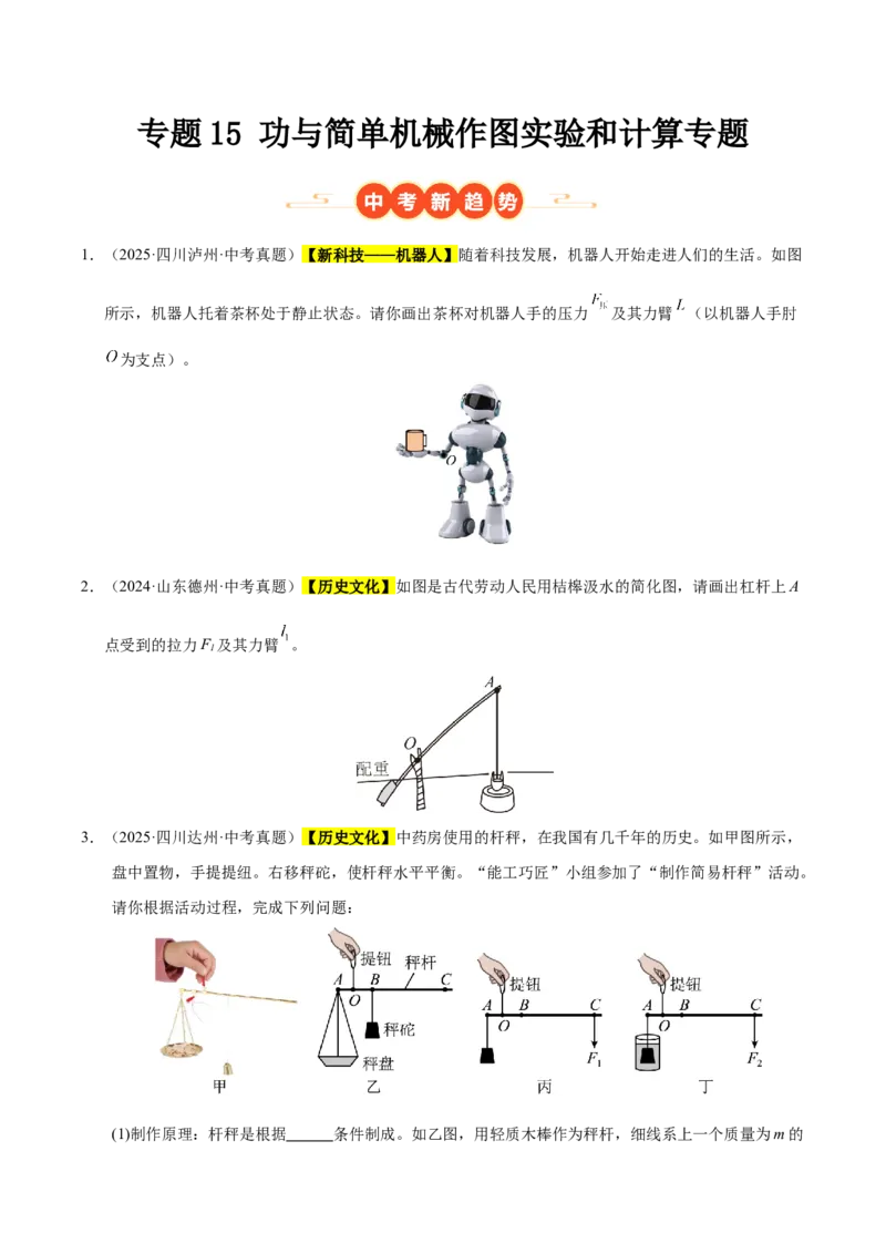 《专题15功与简单机械作图实验和计算专题（原卷版）_小初高学习资料合集（每天更新）_2023-2025三年中考真题分类汇编_三年真题分类汇编中考物理26年》第1页预览