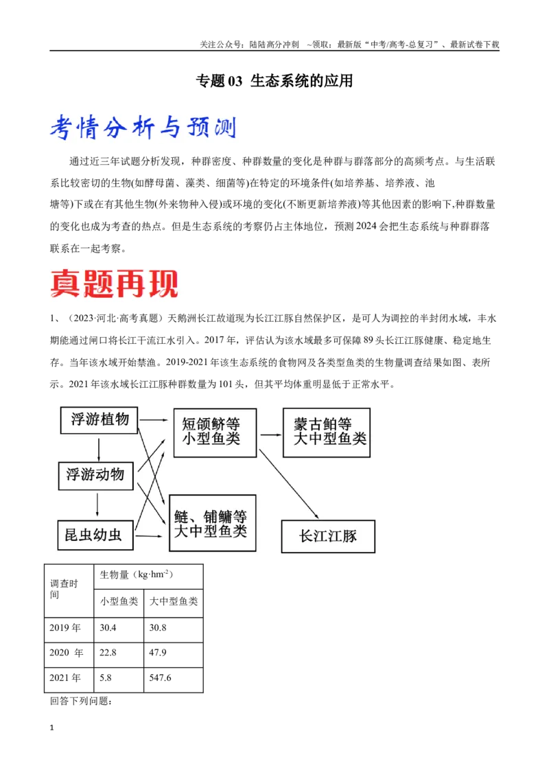 《专题03生态系统的应用（新高考通用）（解析版）_06-生物-高考总复习_专项复习_2024年_2024年高考生物考前大题秒杀技巧及专项训练_资料》第1页预览