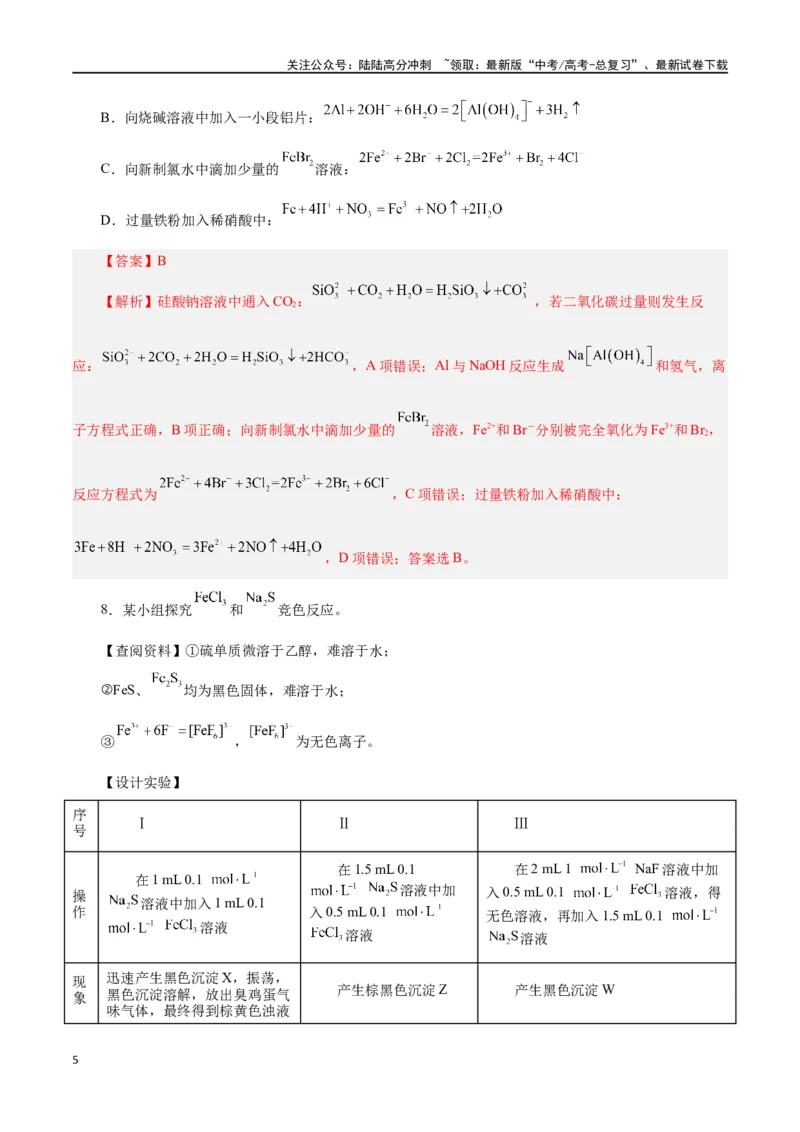 《第07讲铁及其化合物（练）-（解析版）_05-化学-高考总复习_一轮复习_2024年_2024年高考化学大一轮复习精讲精练+专题讲座_资料》第5页预览