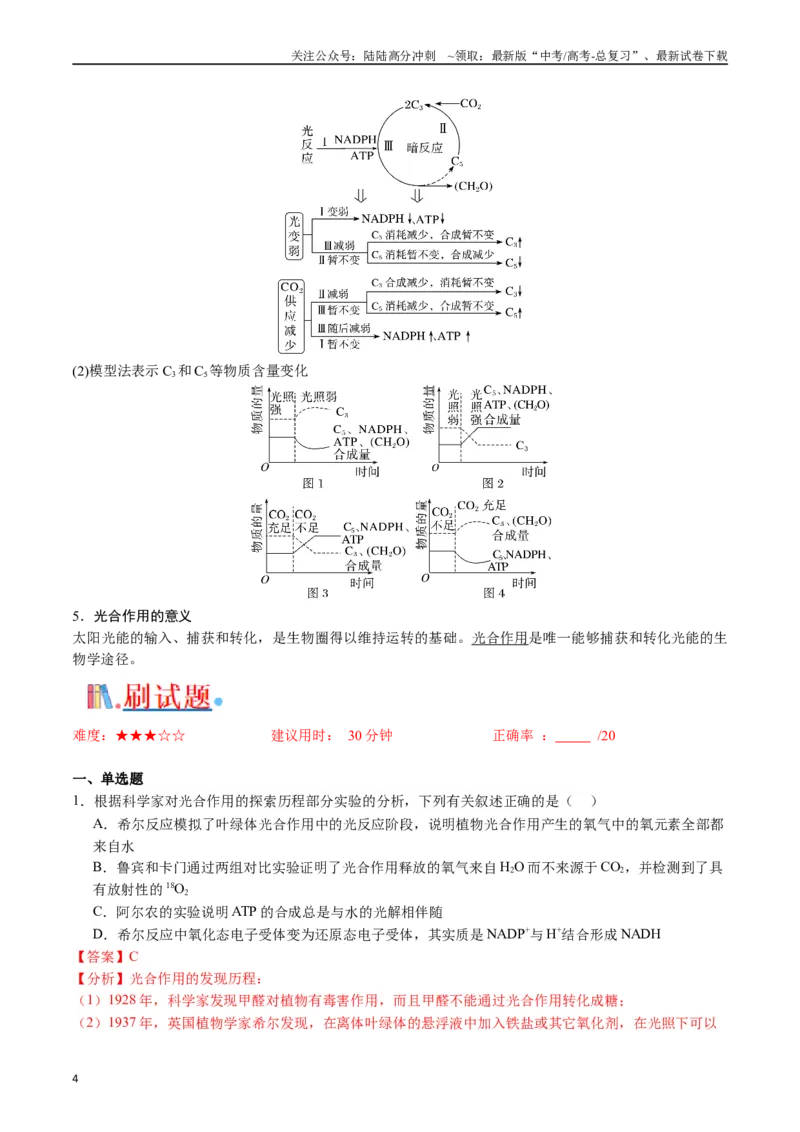 《专题06光合作用（解析版）_06-生物-高考总复习_专项复习_2024年_2024年高考生物经典小题必刷_资料》第4页预览
