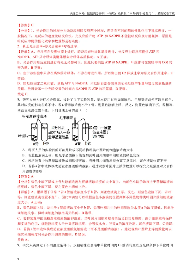 《专题06光合作用（解析版）_06-生物-高考总复习_专项复习_2024年_2024年高考生物经典小题必刷_资料》第9页预览