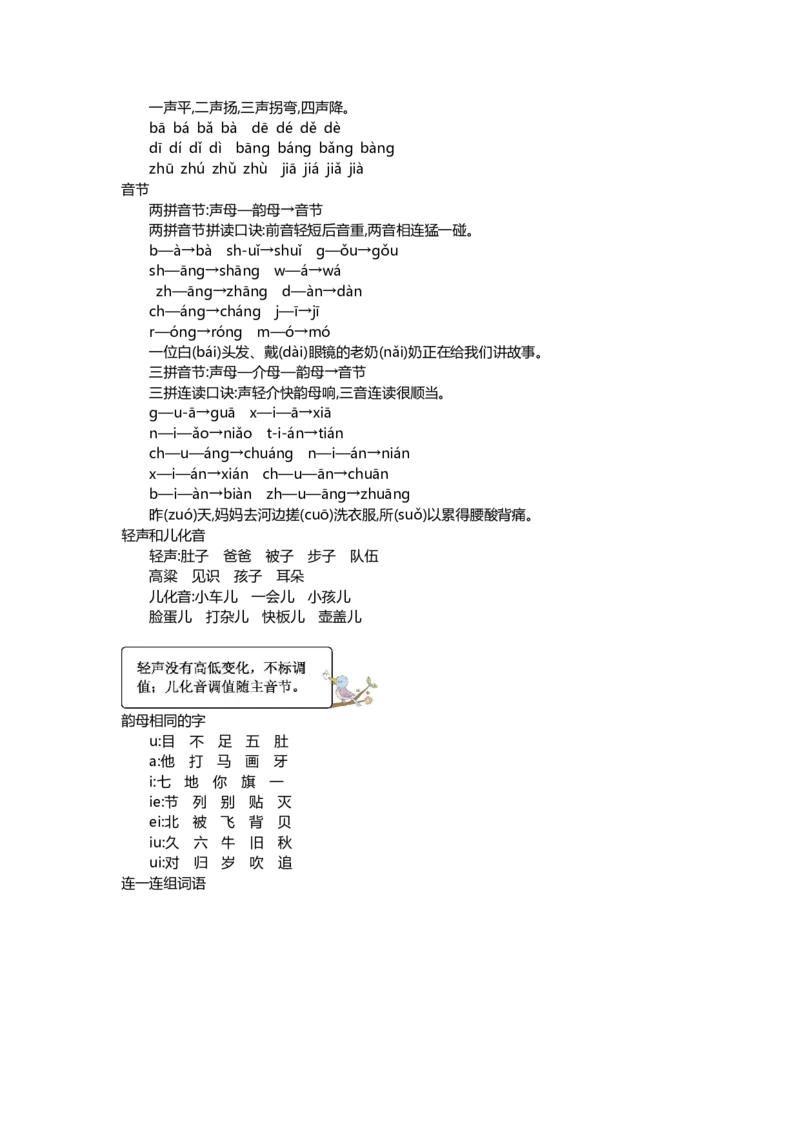 《一（上）语文1-8单元知识重点_小学1-6年级全科全套_1-6年级全科上册_一年级_语文_语文一上单元考点归纳》第6页预览