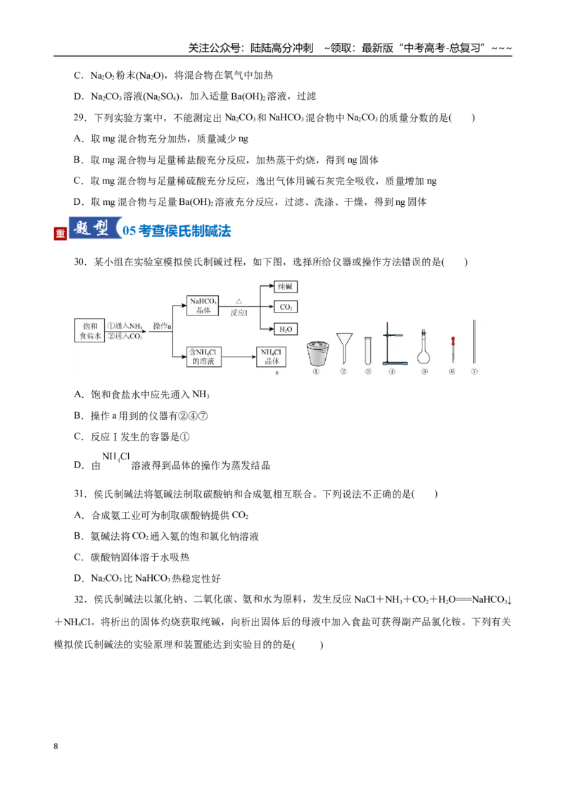 《第01讲钠及其重要化合物（专项训练）（学生版）_05-化学-高考总复习_一轮复习_2026年-化学高考一轮复习_2026年高考化学一轮复习讲义+练习+课件（新教材新高考）-G55_2026版》第8页预览