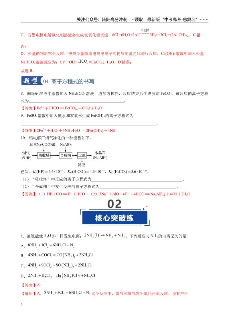 《第02讲离子反应、离子方程式（专项训练）（安徽专用）（教师版）_05-化学-高考总复习_一轮复习_2026年-化学高考一轮复习_2026年高考化学一轮课件+讲义+练习（安徽专用）-G326》第5页预览