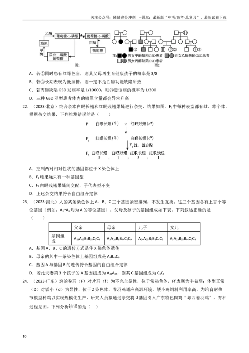 《专题05孟德尔两大遗传定律（原卷版）_06-生物-高考总复习_专项复习_2025年_五年2020-2024高考真题分类汇编生物真题分类汇编（全国通用）》第10页预览