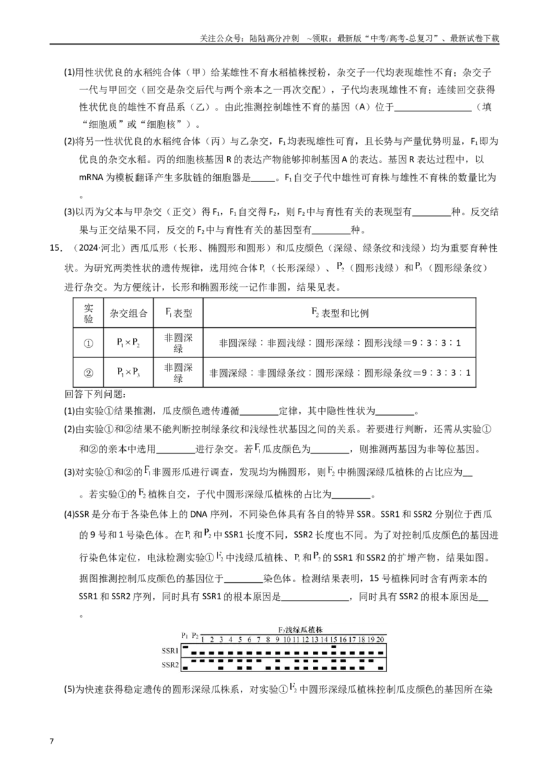 《专题05孟德尔两大遗传定律（原卷版）_06-生物-高考总复习_专项复习_2025年_五年2020-2024高考真题分类汇编生物真题分类汇编（全国通用）》第7页预览