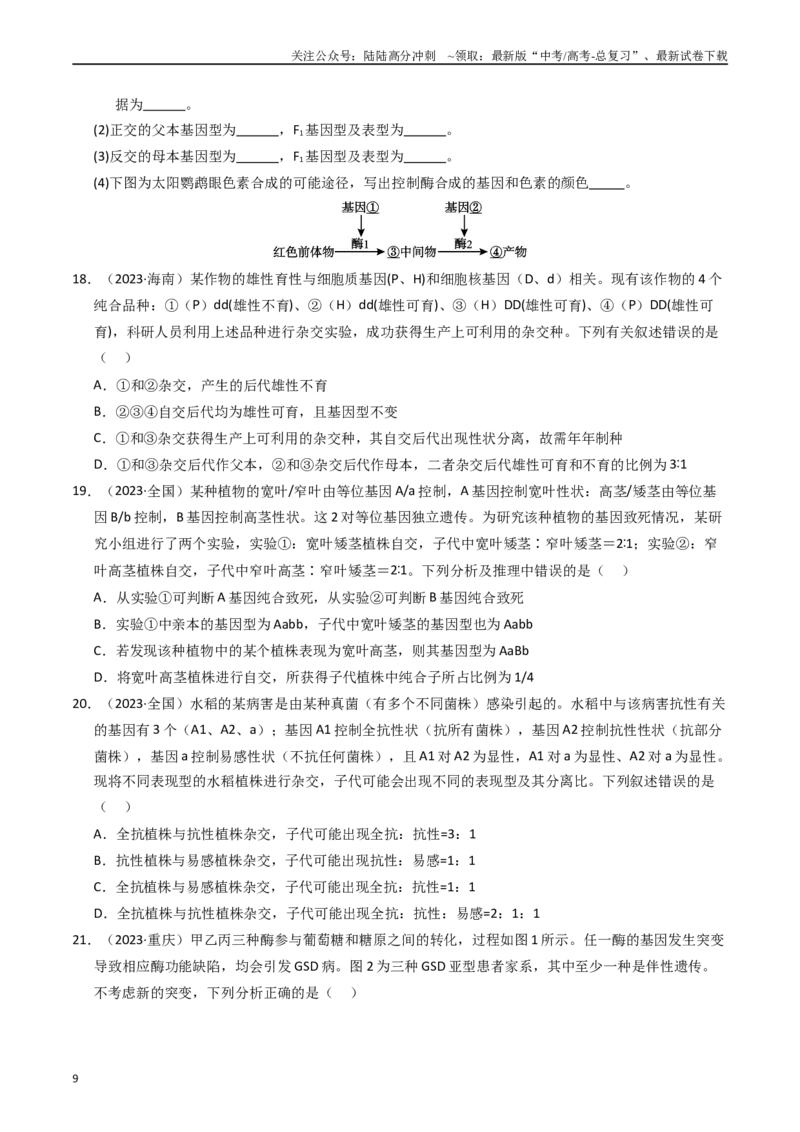 《专题05孟德尔两大遗传定律（原卷版）_06-生物-高考总复习_专项复习_2025年_五年2020-2024高考真题分类汇编生物真题分类汇编（全国通用）》第9页预览