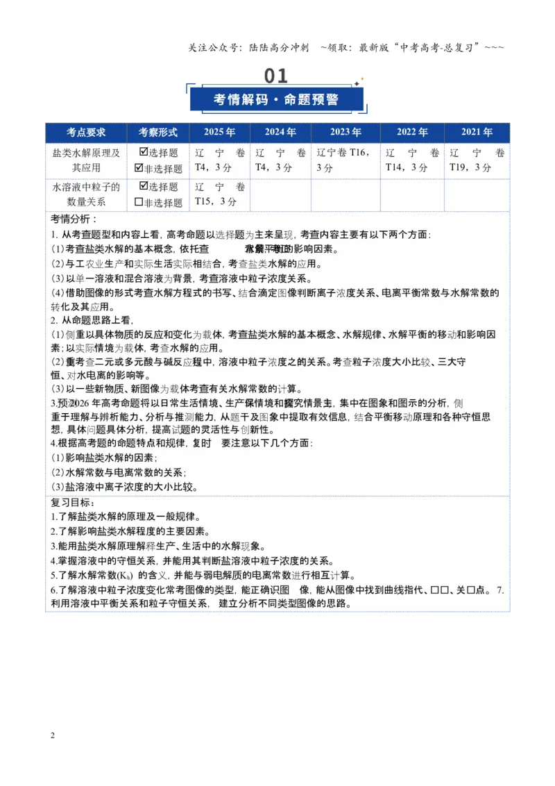 《第03讲盐类的水解（复习讲义）（黑吉辽蒙专用）（学生版）_05-化学-高考总复习_一轮复习_2026年-化学高考一轮复习_2026年高考化学一轮课件+讲义+练习（黑吉辽蒙专用）-G330》第2页预览