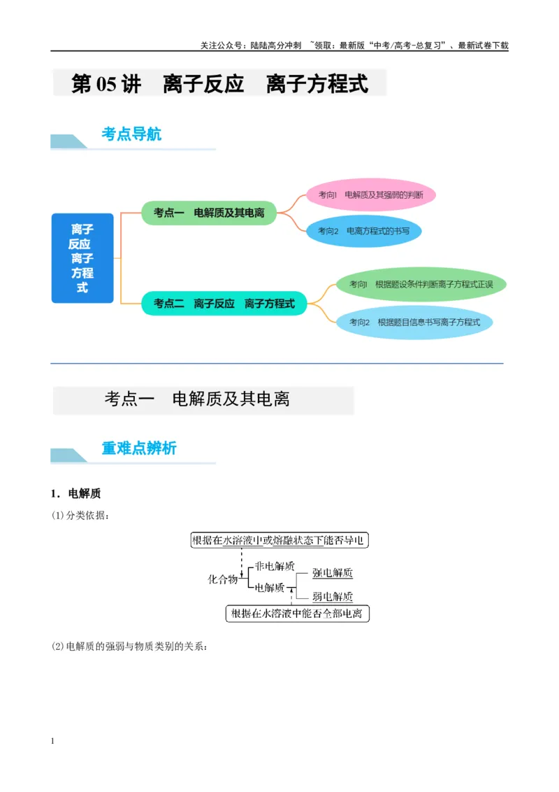 《第05讲离子反应离子方程式（讲义）-（原卷版）_05-化学-高考总复习_一轮复习_2024年_2024年高考化学大一轮复习卓越讲义_资料》第1页预览