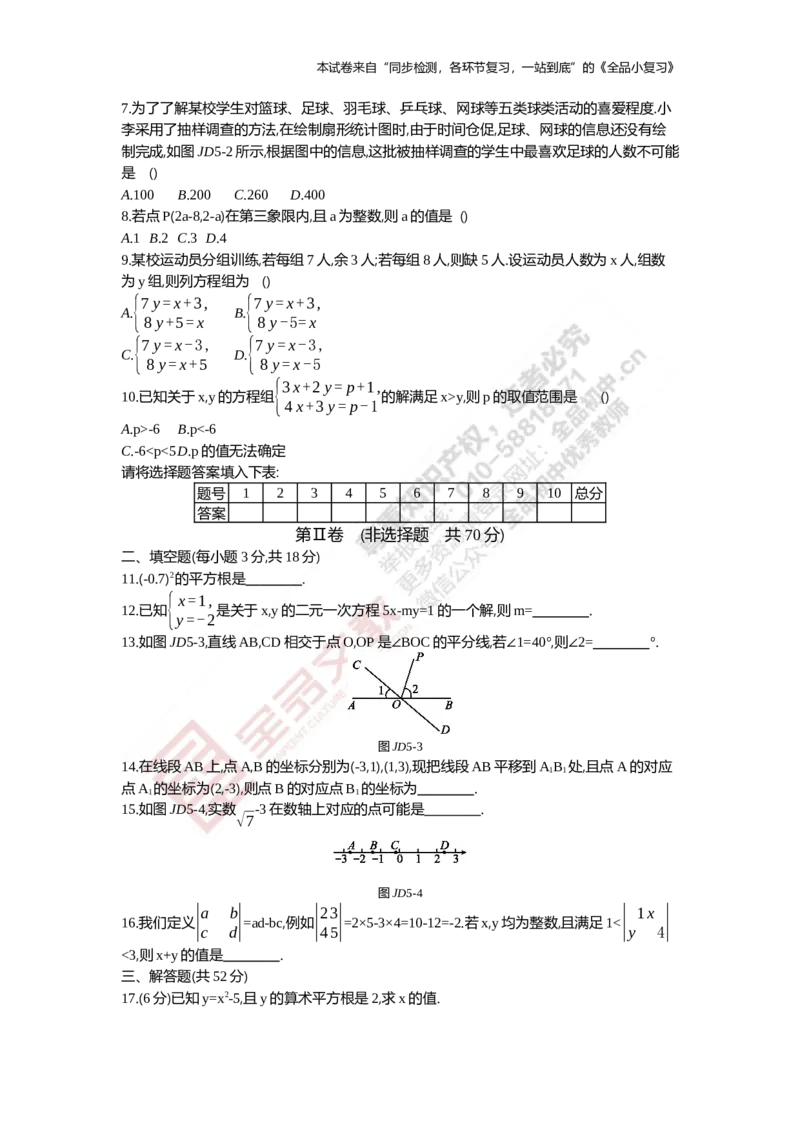 《阶段综合测试五(期末一)_初中全科目同步习题+精品试卷（7-9年级）(1)_25秋初中数学《同步习题+精品试卷》_初中数学人教版试卷_初中数学人教版7-9年级上册_《全品期末复习卷》》第2页预览