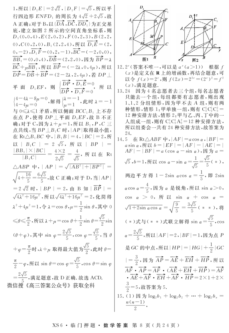 《高三数学答案（临门押题2）_2024-2027高三（6-6月题库）_2026年05月高三试卷_2605162026届高三临门押题实战演练（二）（全科）》第3页预览