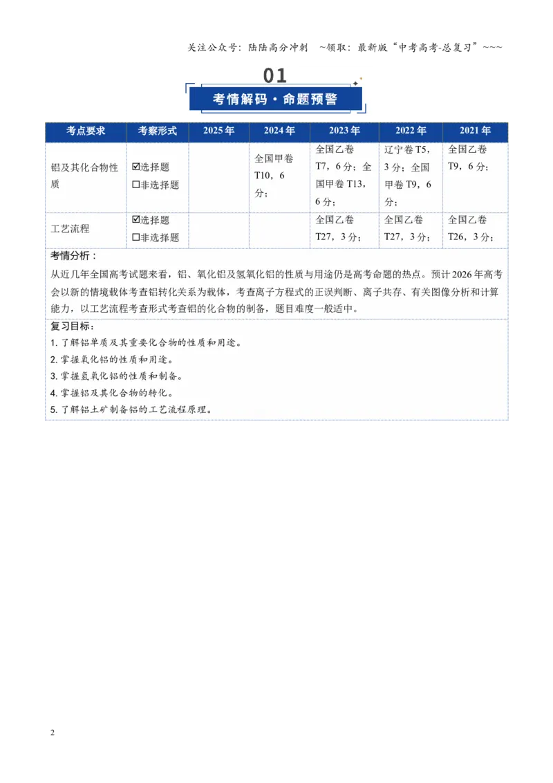 《第03讲铝及其重要化合物（复习讲义）（黑吉辽蒙专用）（学生版）_05-化学-高考总复习_一轮复习_2026年-化学高考一轮复习_2026年高考化学一轮课件+讲义+练习（黑吉辽蒙专用）-G330》第2页预览