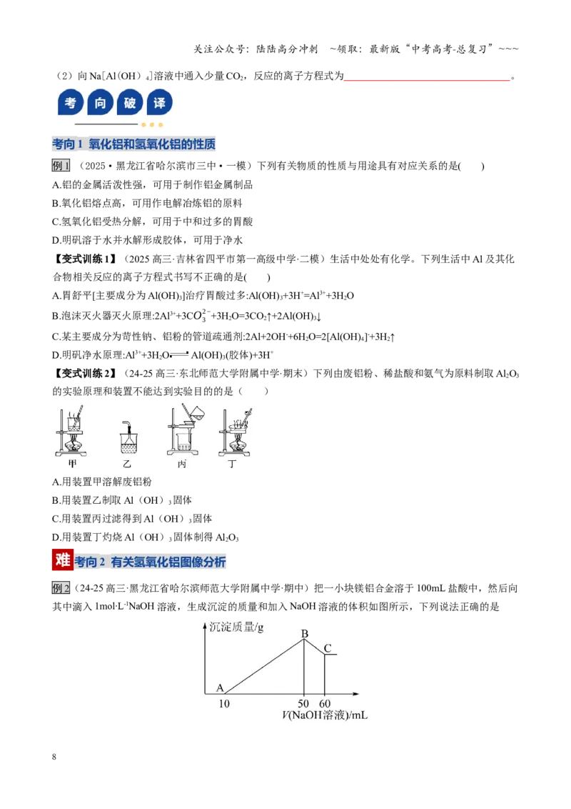 《第03讲铝及其重要化合物（复习讲义）（黑吉辽蒙专用）（学生版）_05-化学-高考总复习_一轮复习_2026年-化学高考一轮复习_2026年高考化学一轮课件+讲义+练习（黑吉辽蒙专用）-G330》第8页预览