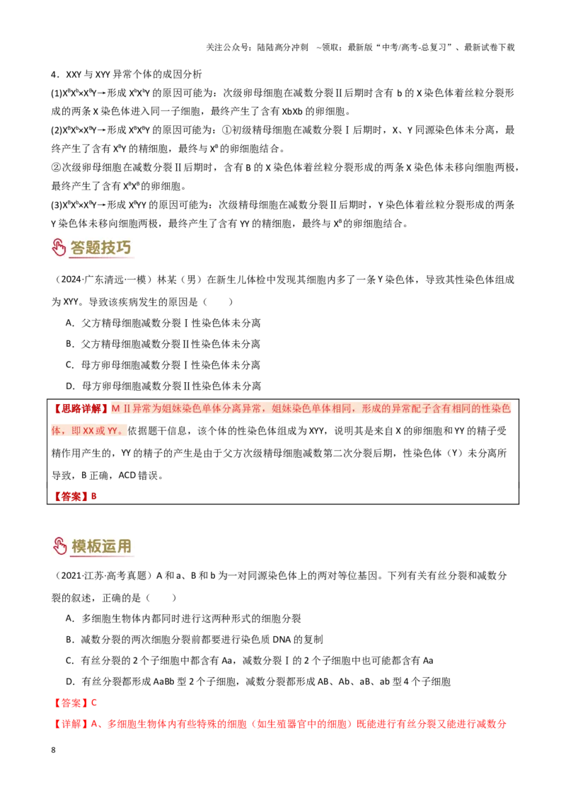 《专题03细胞分裂（教师版）_06-生物-高考总复习_专项复习_2025年_2025年高考生物答题技巧与答题模板（全国通用）》第8页预览