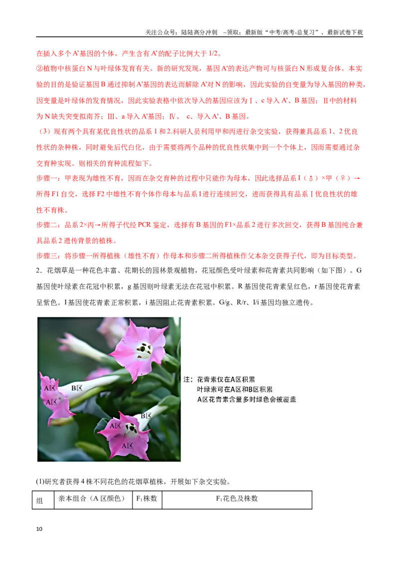 《专题04遗传规律的应用（北京卷）（解析版）_06-生物-高考总复习_专项复习_2024年_2024年高考生物考前大题秒杀技巧及专项训练_资料》第10页预览