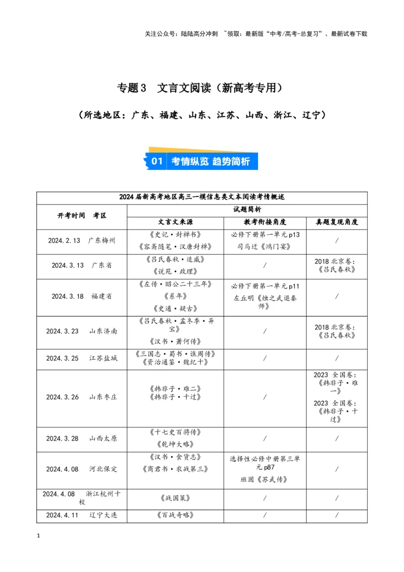 《专题03文言文阅读（解析版）-（新高考通用）_专项复习_2025年_2024年高考一模试题分类汇编语文新高考通用》第1页预览