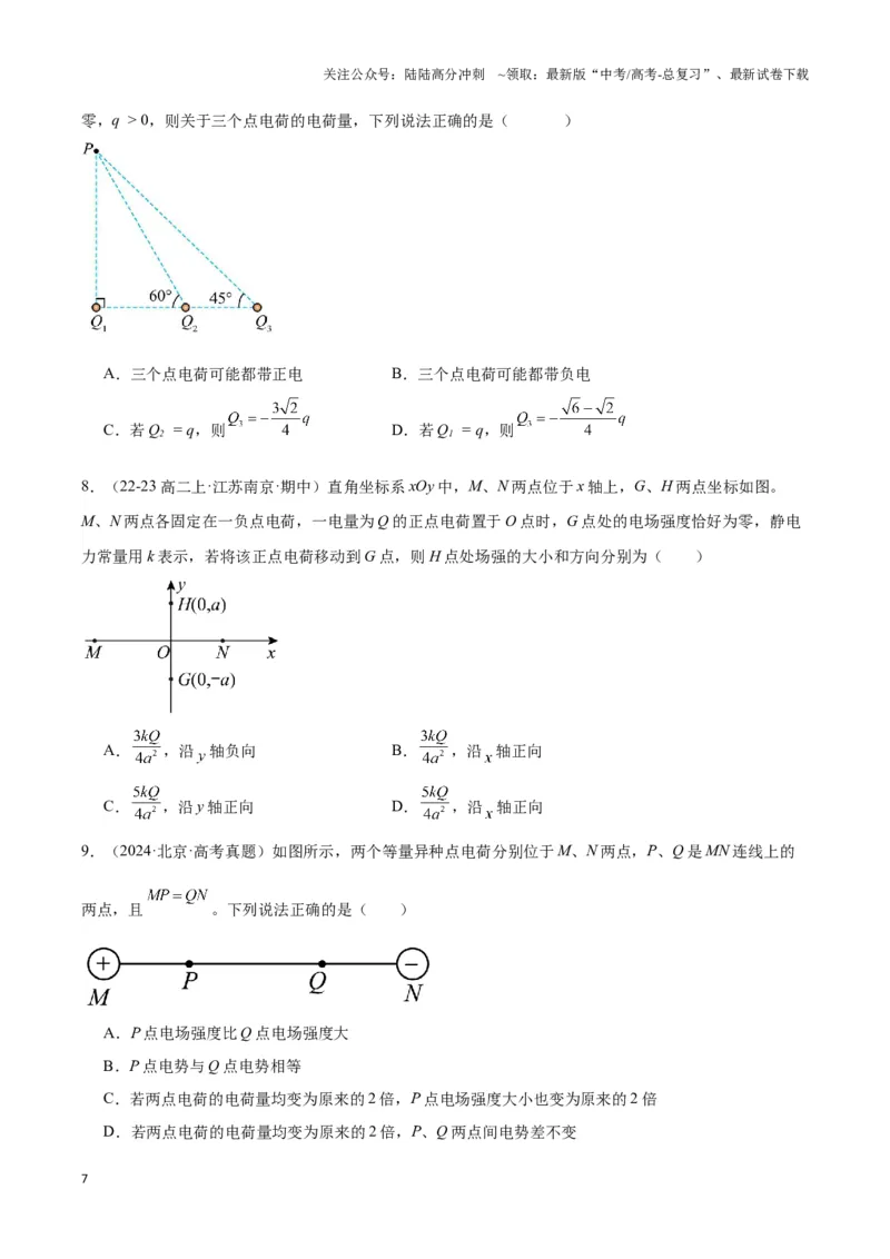 《专题02点电荷及电场叠加模型（学生版）_04-物理-高考总复习_专项复习_2025年_2025年高中高考物理模型与方法_资料_3高中（全册）_必修第三册》第7页预览