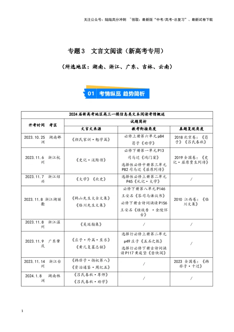 《专题03文言文阅读（解析版）（新高考通用）_专项复习_2025年_2024年高考一模试题分类汇编语文新高考通用》第1页预览