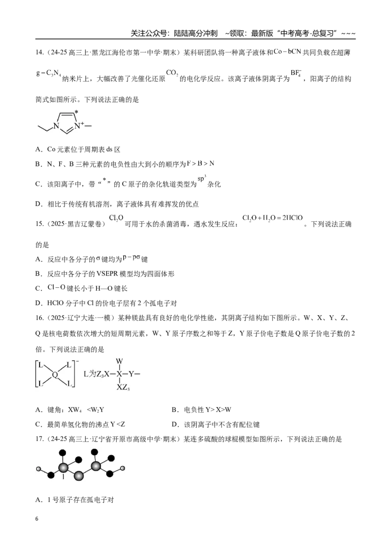 《第03讲分子结构与性质、化学键（专项训练）（黑吉辽蒙专用）（学生版）_05-化学-高考总复习_一轮复习_2026年-化学高考一轮复习_2026年高考化学一轮课件+讲义+练习（黑吉辽蒙专用）-G330》第6页预览