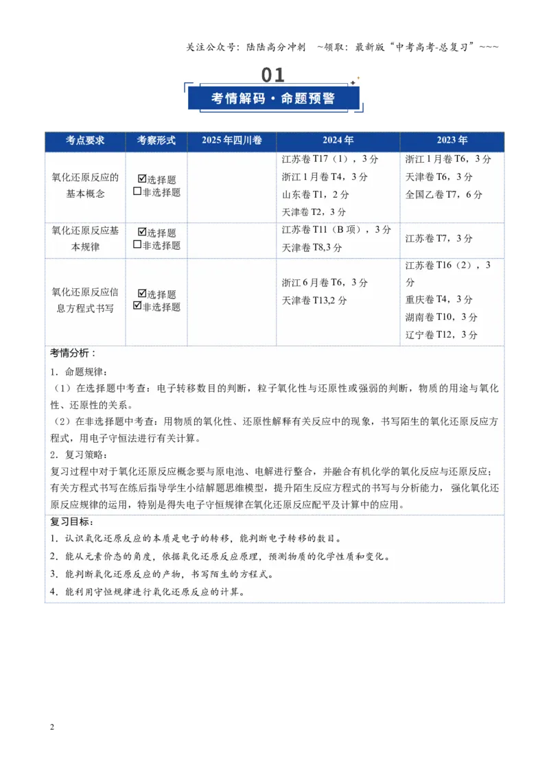 《第04讲氧化还原反应的基本概念和规律（复习讲义）（四川专用）（学生版）_05-化学-高考总复习_一轮复习_2026年-化学高考一轮复习_2026年高考化学一轮课件+讲义+练习（四川专用）-G335》第2页预览