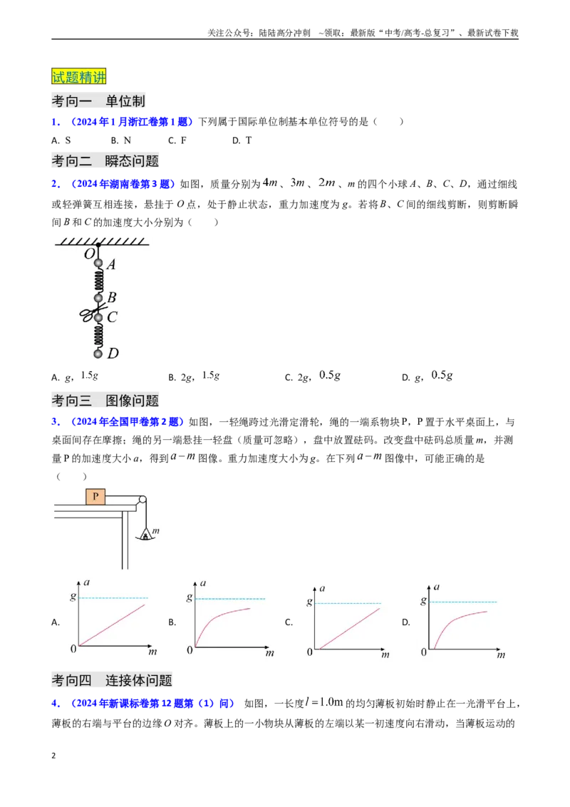 《专题04动力学瞬态、连接体、超失重、图像问题-（原卷版）_04-物理-高考总复习_专项复习_2024年_2024年高考物理真题题源解密（新高考通用）》第2页预览