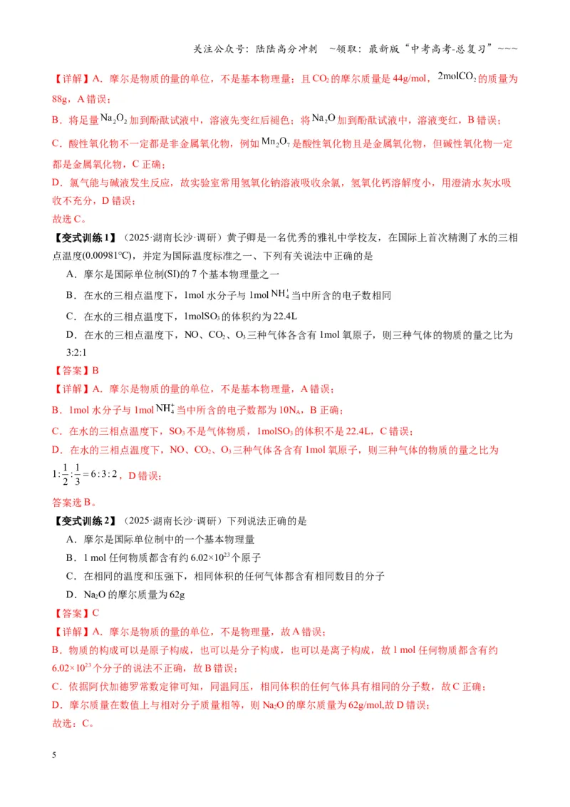 《第01讲物质的量、气体摩尔体积（复习讲义）（湖南专用）（教师版）_05-化学-高考总复习_一轮复习_2026年-化学高考一轮复习_2026年高考化学一轮课件+讲义+练习（湖南专用）-G331》第5页预览