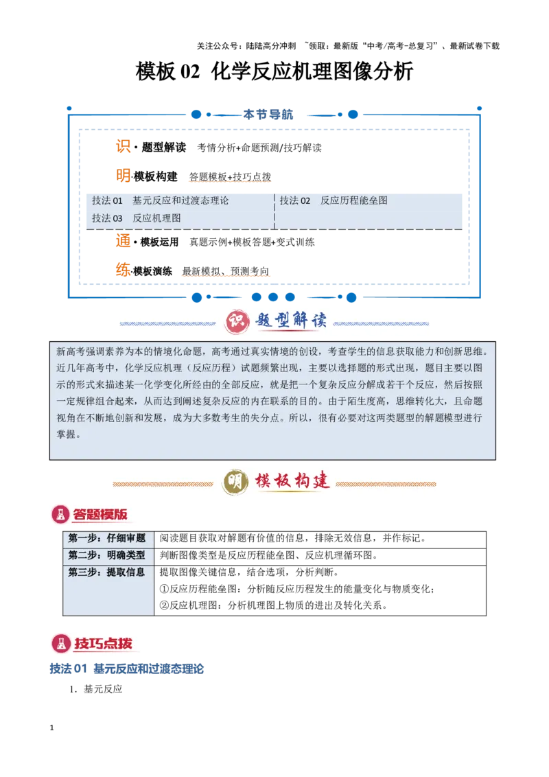《模板02化学反应机理图像分析(原卷版)_05-化学-高考总复习_专项复习_2025年_2025年高考化学答题技巧与答题模板（全国通用）》第1页预览