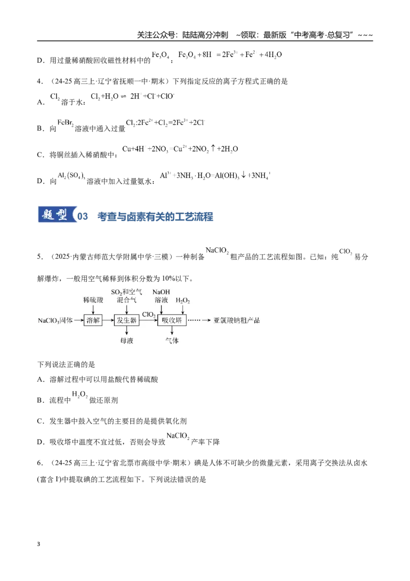 《第01讲氯及其重要化合物（专项训练）（黑吉辽蒙专用）（学生版）_05-化学-高考总复习_一轮复习_2026年-化学高考一轮复习_2026年高考化学一轮课件+讲义+练习（黑吉辽蒙专用）-G330》第3页预览