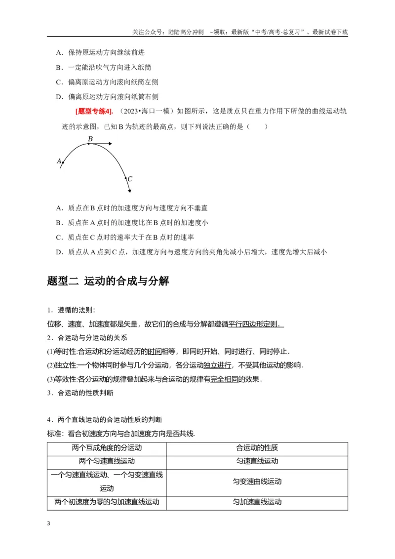 《专题05曲线运动（原卷版）_04-物理-高考总复习_专项复习_2024年_2024高考物理热点知识清单题型讲练高考复习全国通用_资料》第3页预览