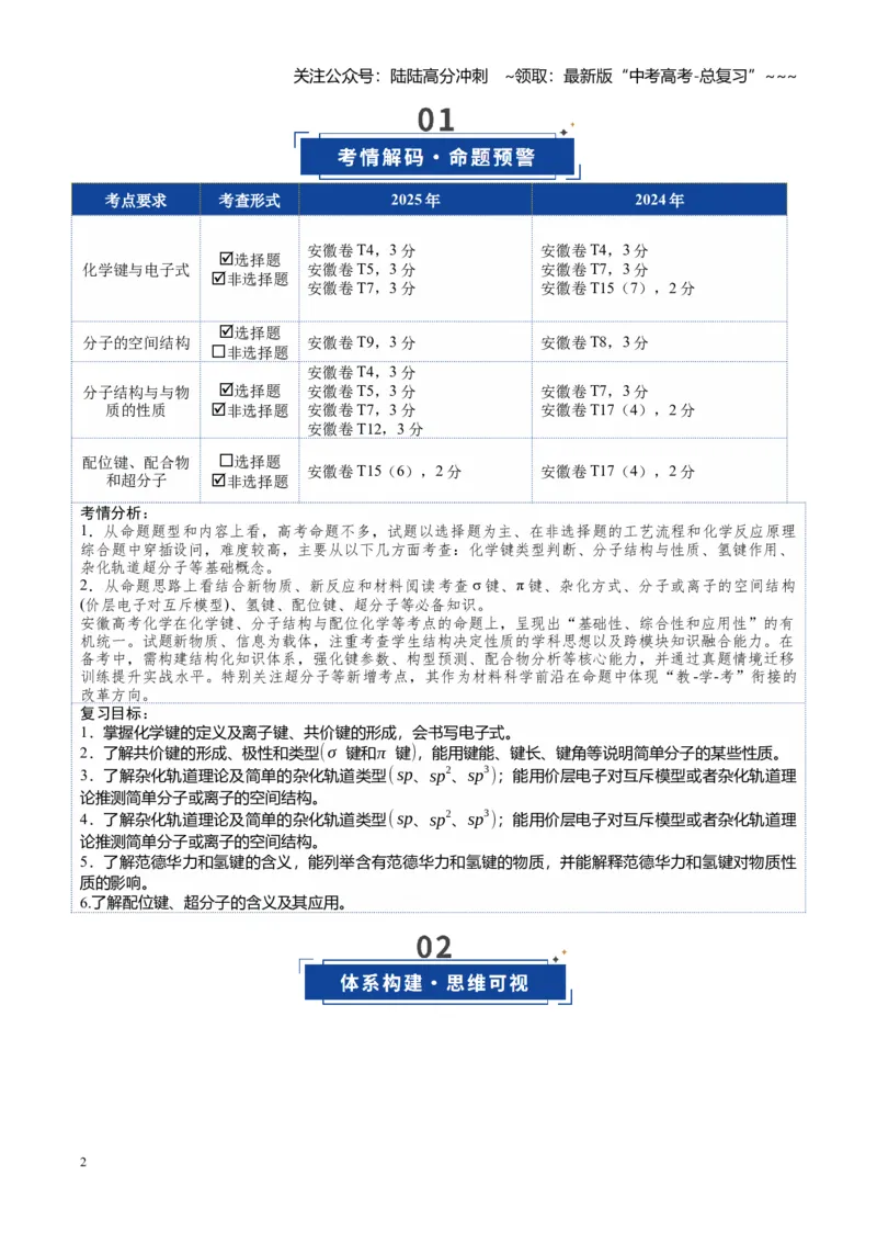 《第03讲分子结构与性质、化学键（复习讲义）（安徽专用）（学生版）_05-化学-高考总复习_一轮复习_2026年-化学高考一轮复习_2026年高考化学一轮课件+讲义+练习（安徽专用）-G326》第2页预览