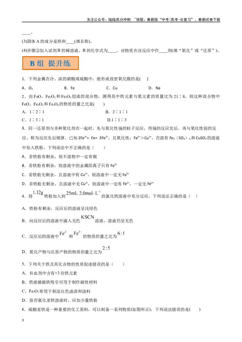 《第11讲铁及其重要化合物（分层练习）-（原卷版）_05-化学-高考总复习_一轮复习_2024年_2024年高考化学一轮复习讲义+分层练习_资料》第3页预览