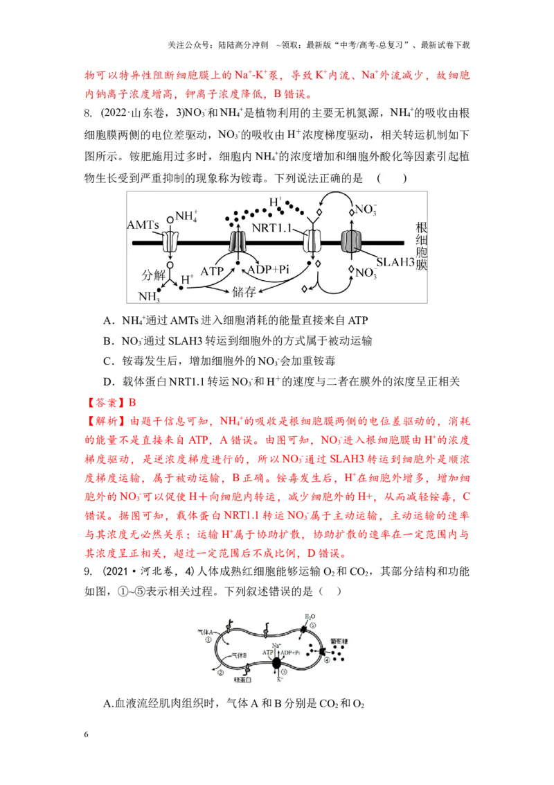 《专题03物质运输和能量供应（解析版）_06-生物-高考总复习_专项复习_2024年_2024年高考生物真题分析高频考点归纳训练典例真题_资料》第6页预览