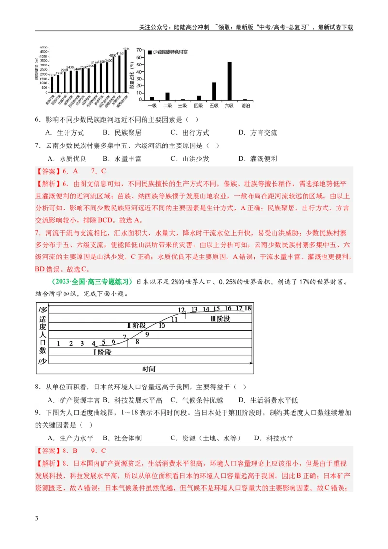 《1.1人口分布与人口容量（练习）（解析版）_07-地理-高考总复习_一轮复习_2024年_2024年高考地理一轮复习考点帮（新高考专用）_第三部分人文地理_练习（原卷版+解析版）》第3页预览