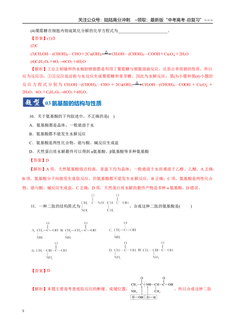 《第04讲生物大分子、合成高分子（专项训练）（全国通用）（教师版）_05-化学-高考总复习_一轮复习_2026年-化学高考一轮复习_2026年高考化学一轮复习讲义+练习+课件（新教材新高考）-G55》第5页预览