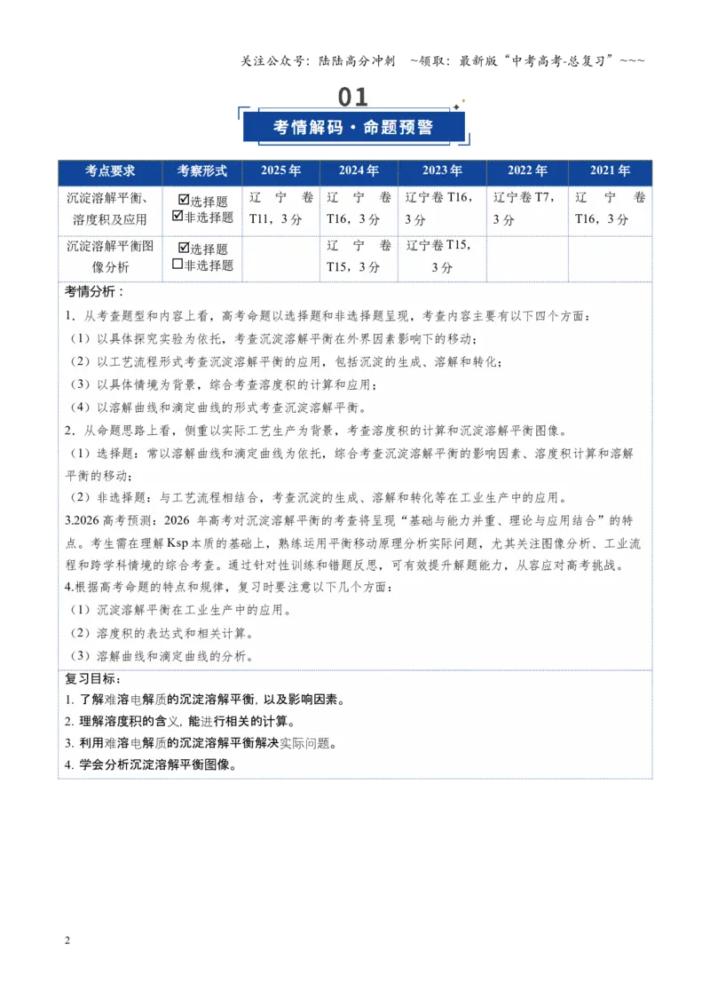 《第04讲沉淀溶解平衡（复习讲义）（黑吉辽蒙专用）（学生版）_05-化学-高考总复习_一轮复习_2026年-化学高考一轮复习_2026年高考化学一轮课件+讲义+练习（黑吉辽蒙专用）-G330》第2页预览