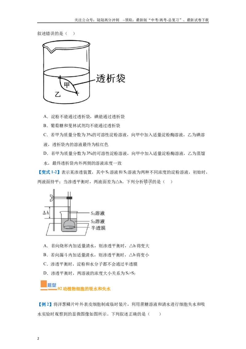 《专题03细胞的物质运输（4大题型）（学生版）_06-生物-高考总复习_一轮复习_2025年_2025年高考生物一轮复习题型全覆盖练习（新高考通用）》第2页预览