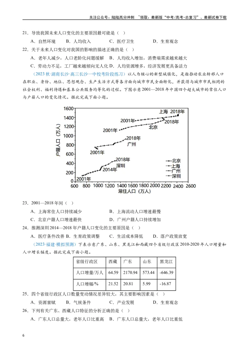 《专练21人口60题（全国通用）（原卷版）_07-地理-高考总复习_专项复习_2024年_2024年高考地理总复习高频考点提分必刷题全国通用_资料》第6页预览
