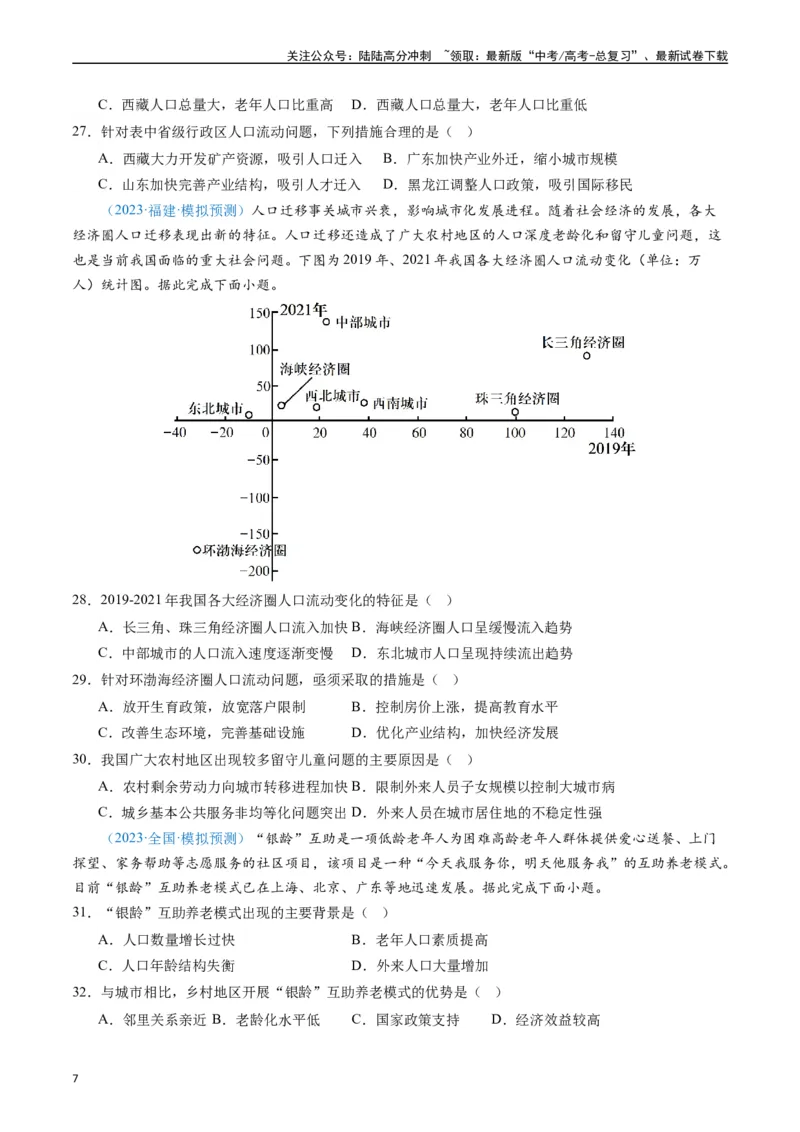 《专练21人口60题（全国通用）（原卷版）_07-地理-高考总复习_专项复习_2024年_2024年高考地理总复习高频考点提分必刷题全国通用_资料》第7页预览