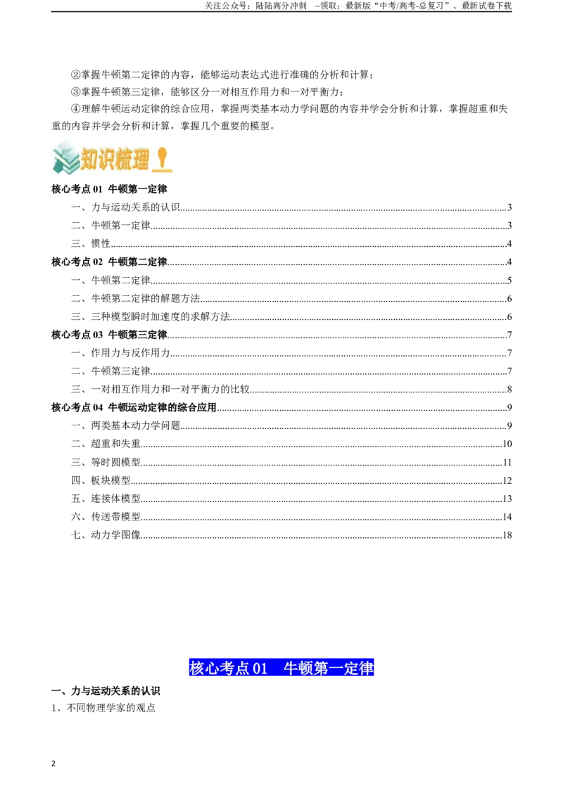 《专题03运动和力的关系（学生版）_04-物理-高考总复习_一轮复习_2025年_2025年高考物理一轮复习知识清单（全国通用）》第2页预览