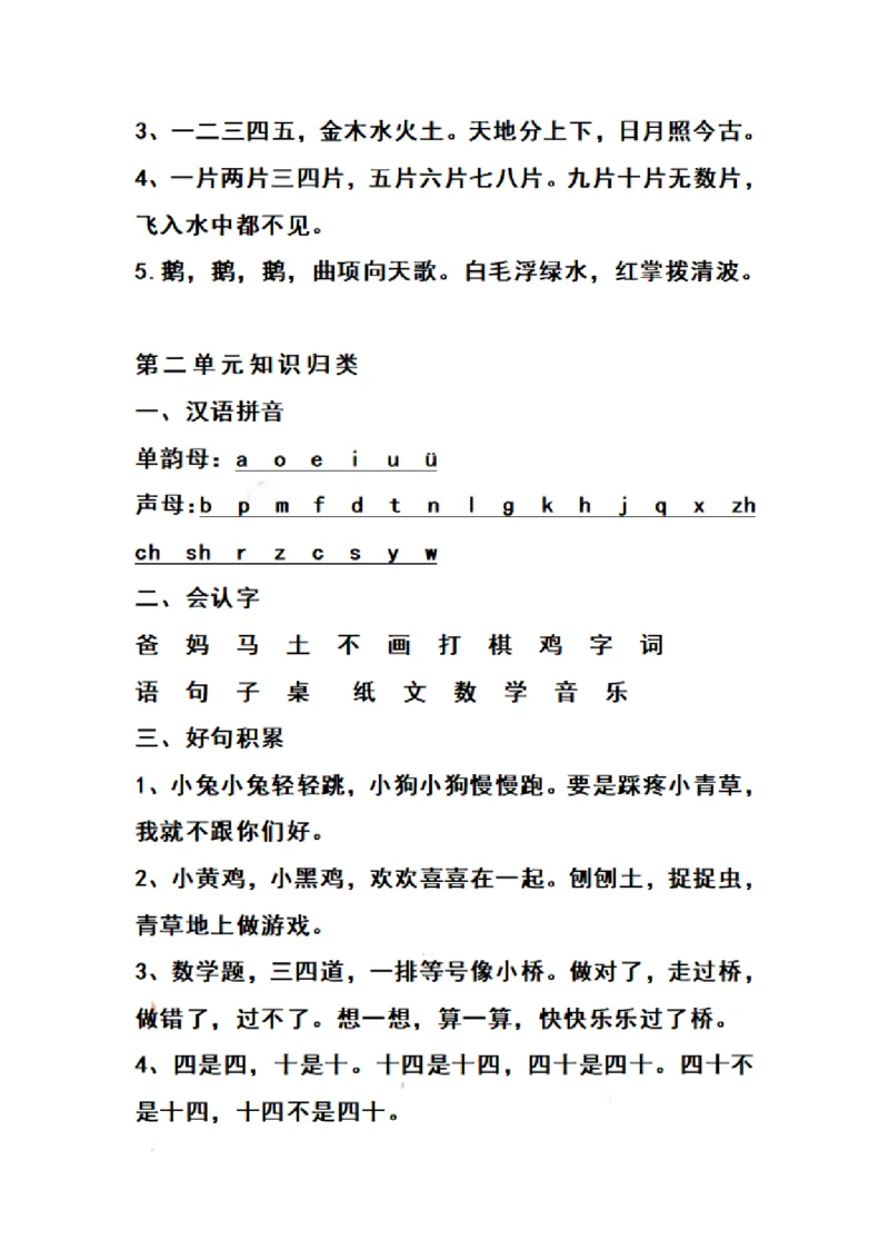 《一（上）语文期末1-8单元知识点归纳_小学1-6年级全科全套_1-6年级全科上册_一年级_语文_语文一上单元考点归纳》第2页预览