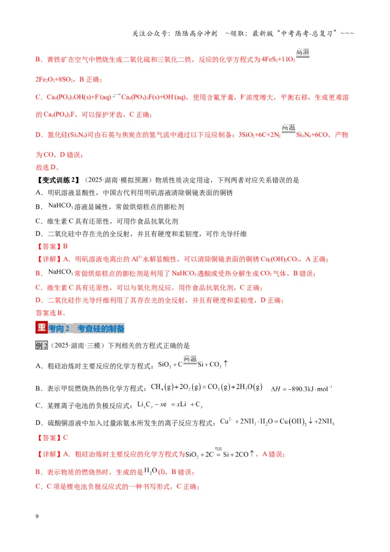 《第04讲碳、硅及无机非金属材料（复习讲义）（湖南专用）（教师版）_05-化学-高考总复习_一轮复习_2026年-化学高考一轮复习_2026年高考化学一轮课件+讲义+练习（湖南专用）-G331》第9页预览