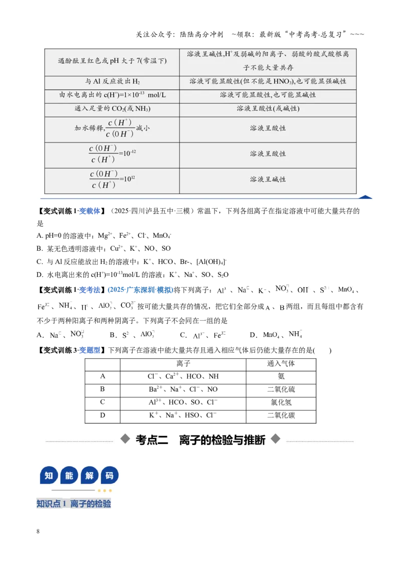 《第03讲离子共存、离子的检验与推断（复习讲义）（四川专用）（学生版）_05-化学-高考总复习_一轮复习_2026年-化学高考一轮复习_2026年高考化学一轮课件+讲义+练习（四川专用）-G335》第8页预览
