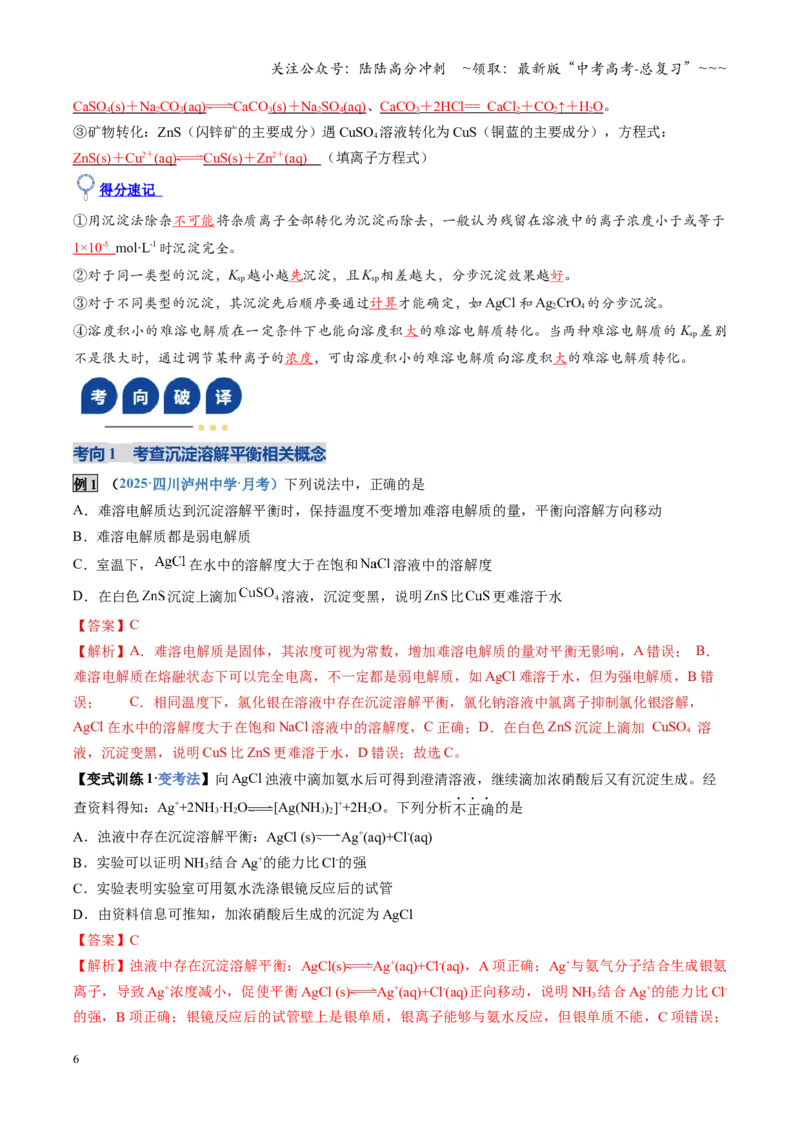 《第04讲沉淀溶解平衡（复习讲义）（四川专用）（教师版）_05-化学-高考总复习_一轮复习_2026年-化学高考一轮复习_2026年高考化学一轮课件+讲义+练习（四川专用）-G335》第6页预览