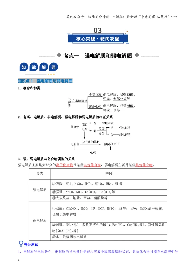 《第01讲电离平衡（复习讲义）（湖南专用）（教师版）_05-化学-高考总复习_一轮复习_2026年-化学高考一轮复习_2026年高考化学一轮课件+讲义+练习（湖南专用）-G331》第4页预览