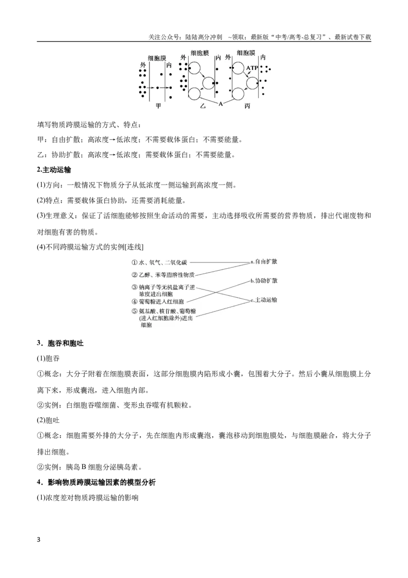 《专题03细胞的物质输入与输出（教师版）_06-生物-高考总复习_专项复习_2024年_2024年高考生物总复习核心题型解读与全攻略新教材_资料》第3页预览