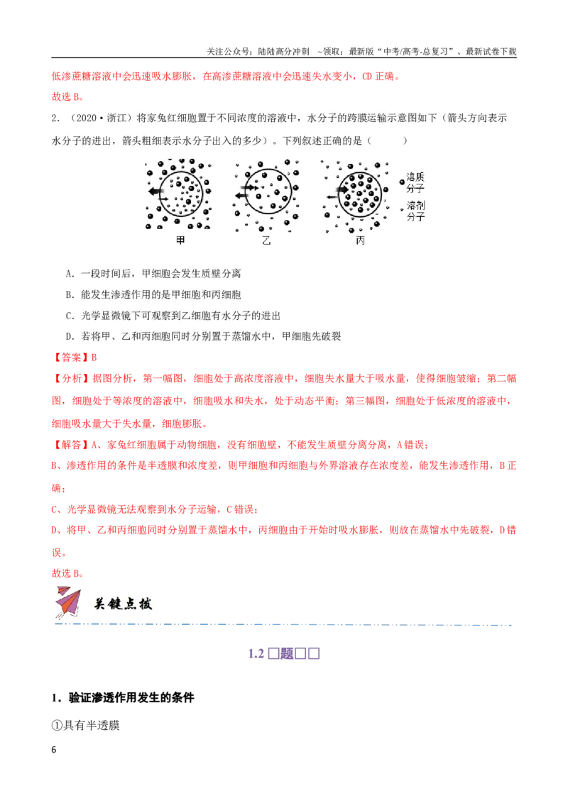 《专题03细胞的物质输入与输出（教师版）_06-生物-高考总复习_专项复习_2024年_2024年高考生物总复习核心题型解读与全攻略新教材_资料》第6页预览